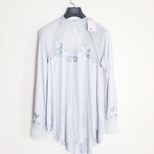 Free People Light Blue Flower Flow Top